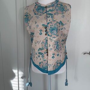 Teal and Cream Patterned Blouse/Vest